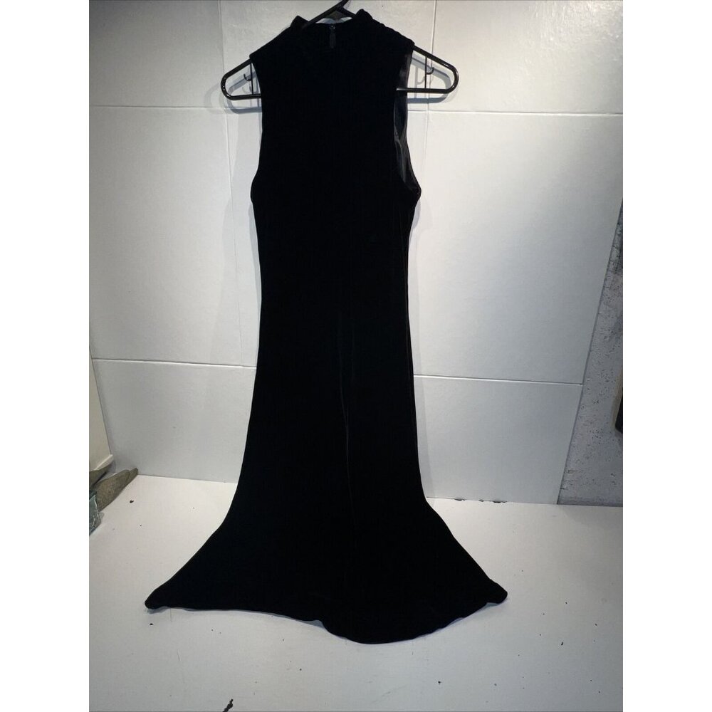Vintage SILX Black Evening Rayon Silk Blend Sleeveless Dress Velvet‎ Size 8 Y2k